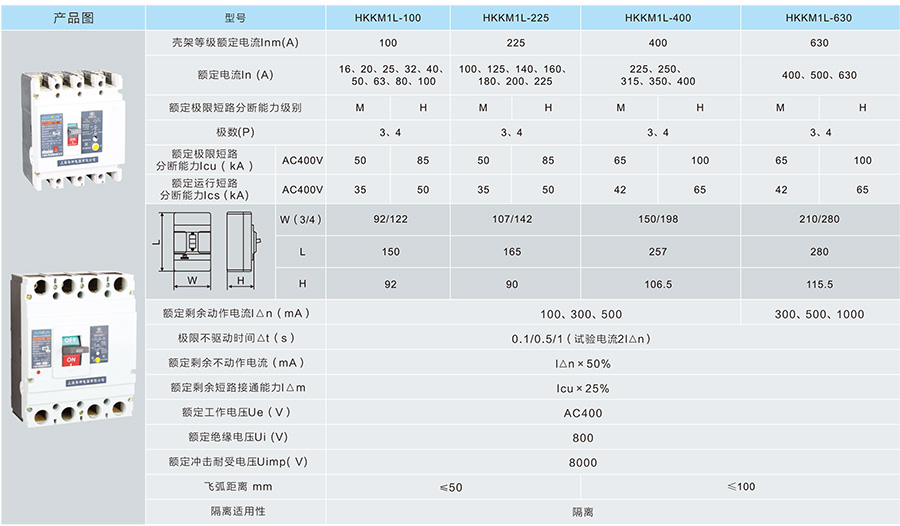 HKKM1外壳式断路器技术参数