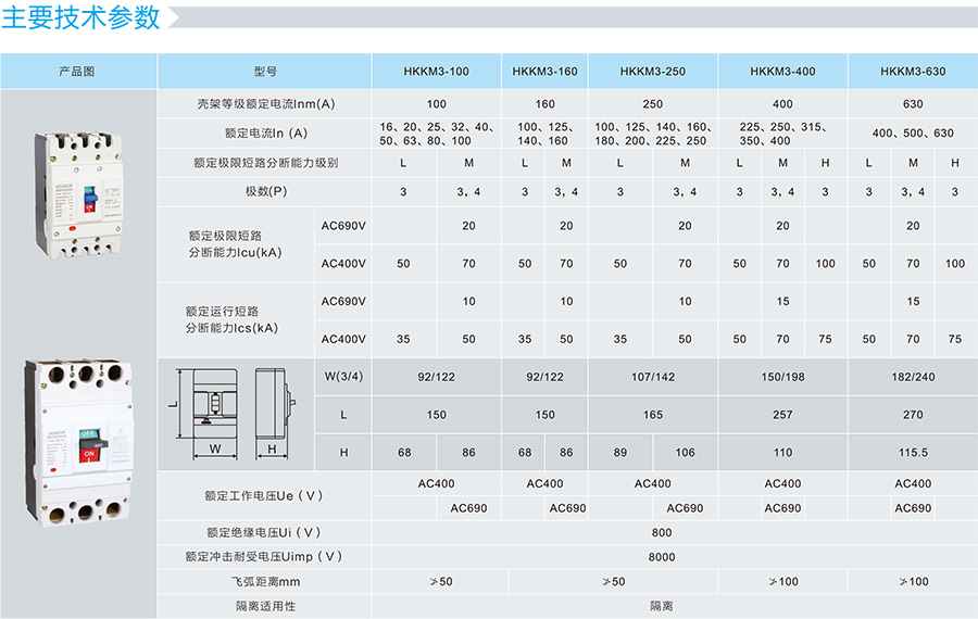 HKKM3外壳式断路器参数